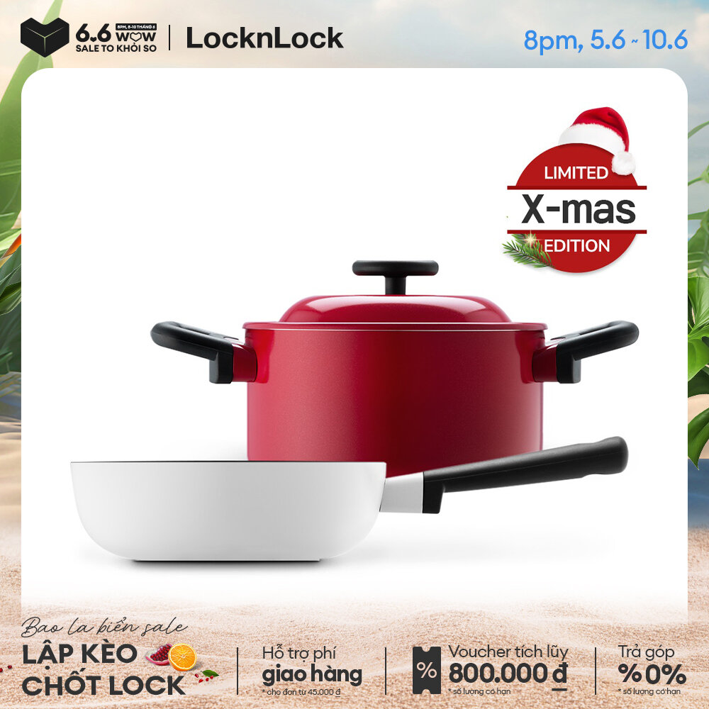 Bộ nồi chảo sâu lòng 2 món decore lock&lock lde1202ihs01 - christmas edition