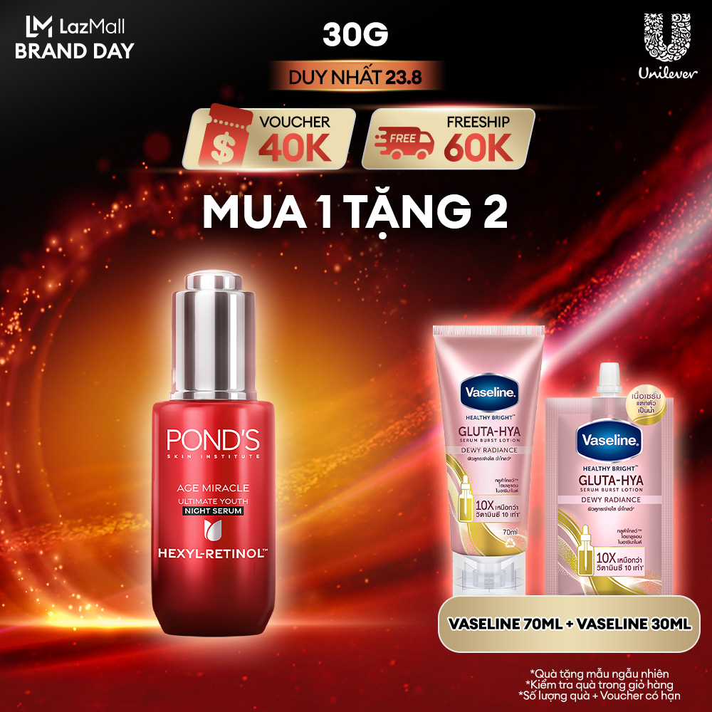Serum đêm Pond's Age Miracle mờ đốm nâu và nếp nhăn với 50X Hexyl-Retinol 30G