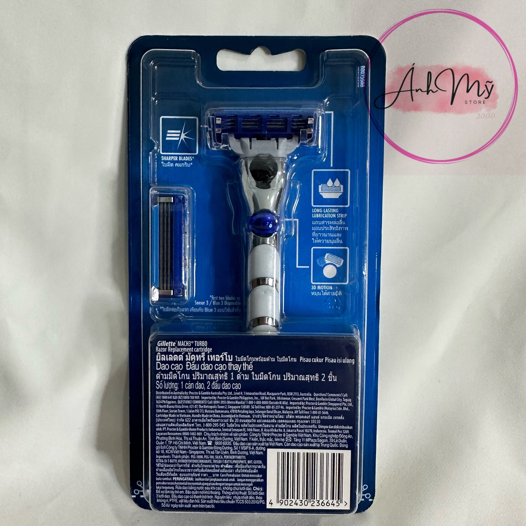 Dao cạo gillette mach 3 turbo 3d 1 cán + 2 đầu lưỡi