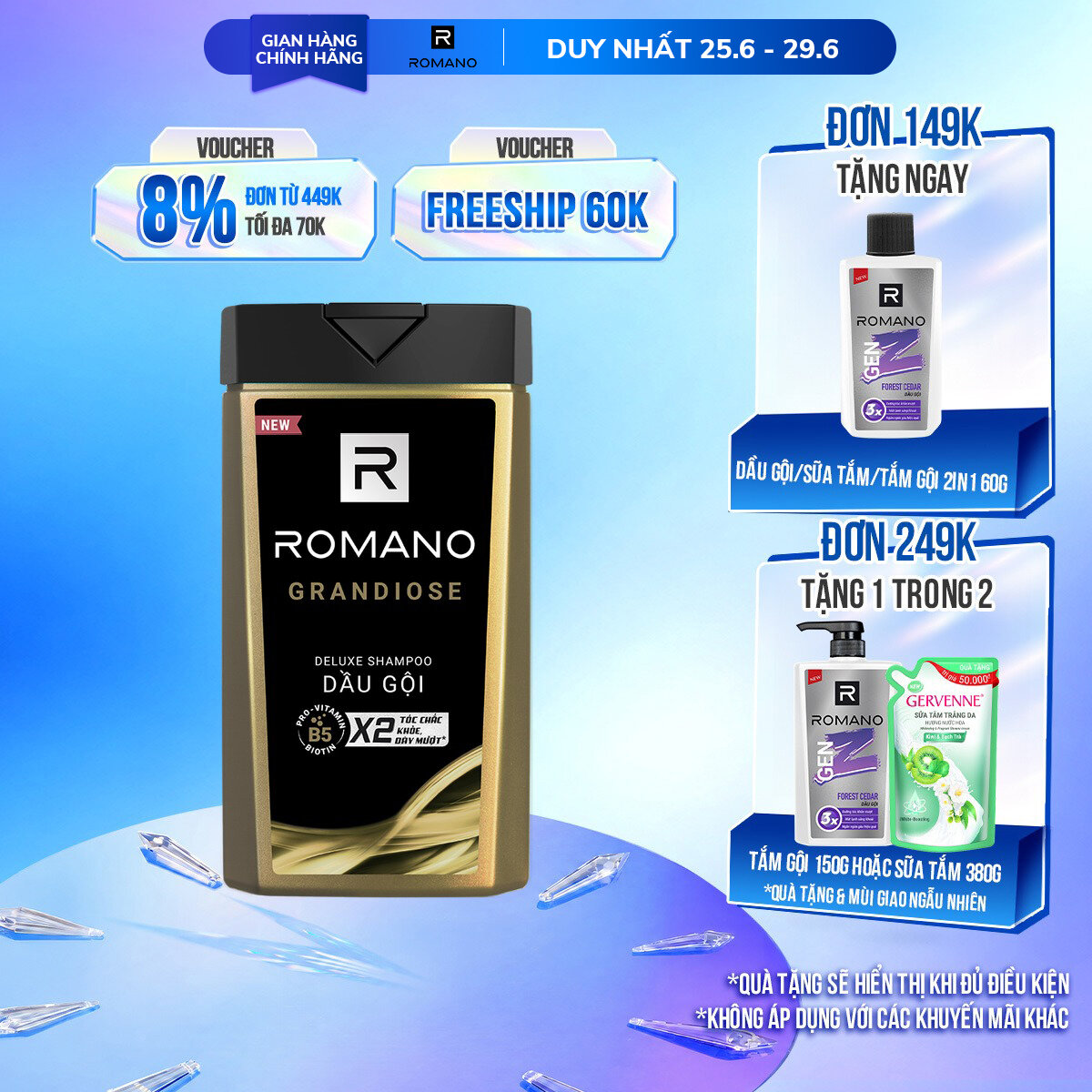 ROMANO DẦU GỘI HƯƠNG NƯỚC HOA GRANDIOSE 180G
