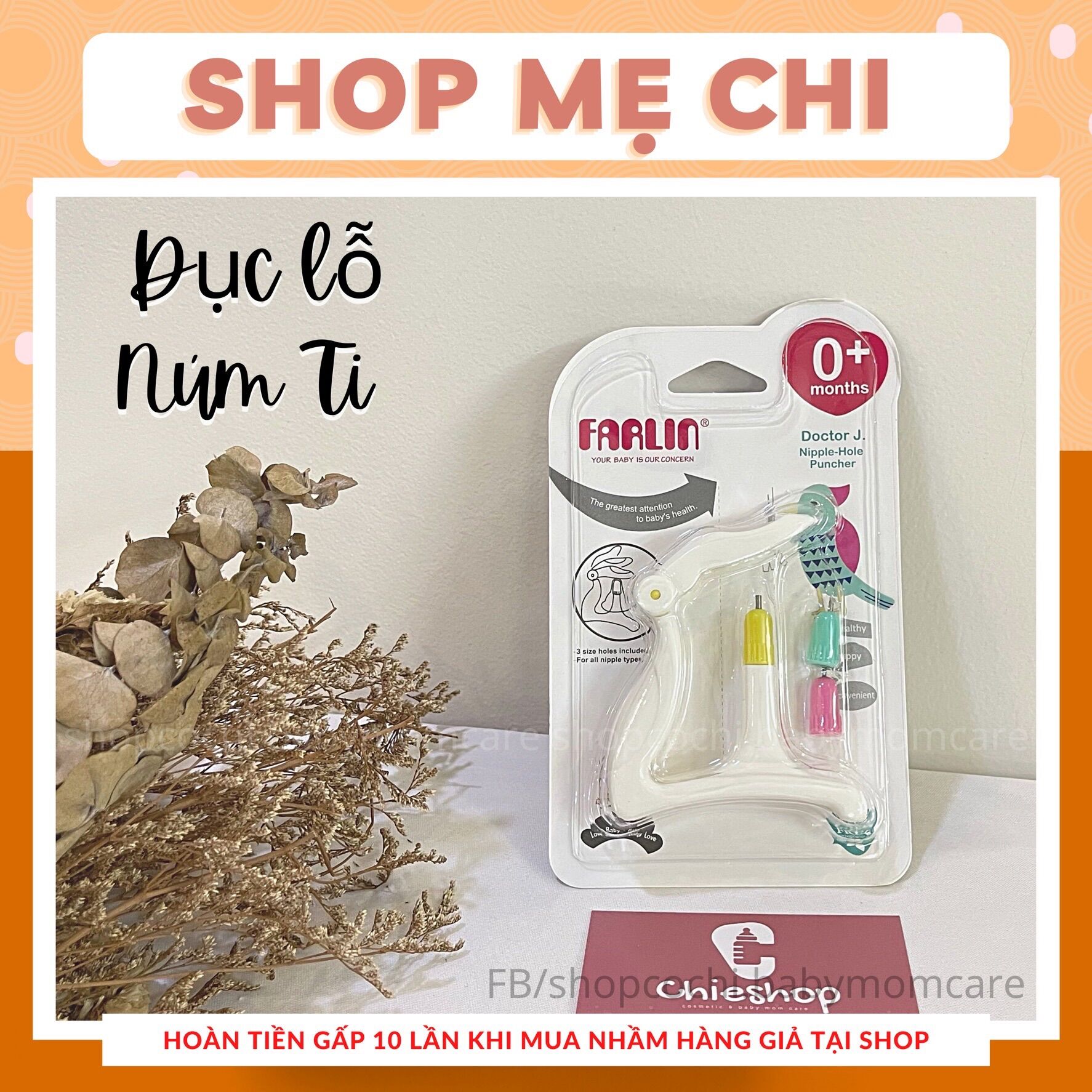 Dụng Cụ Dập Lỗ Núm Ti Bình Sữa Farlin chính hãng