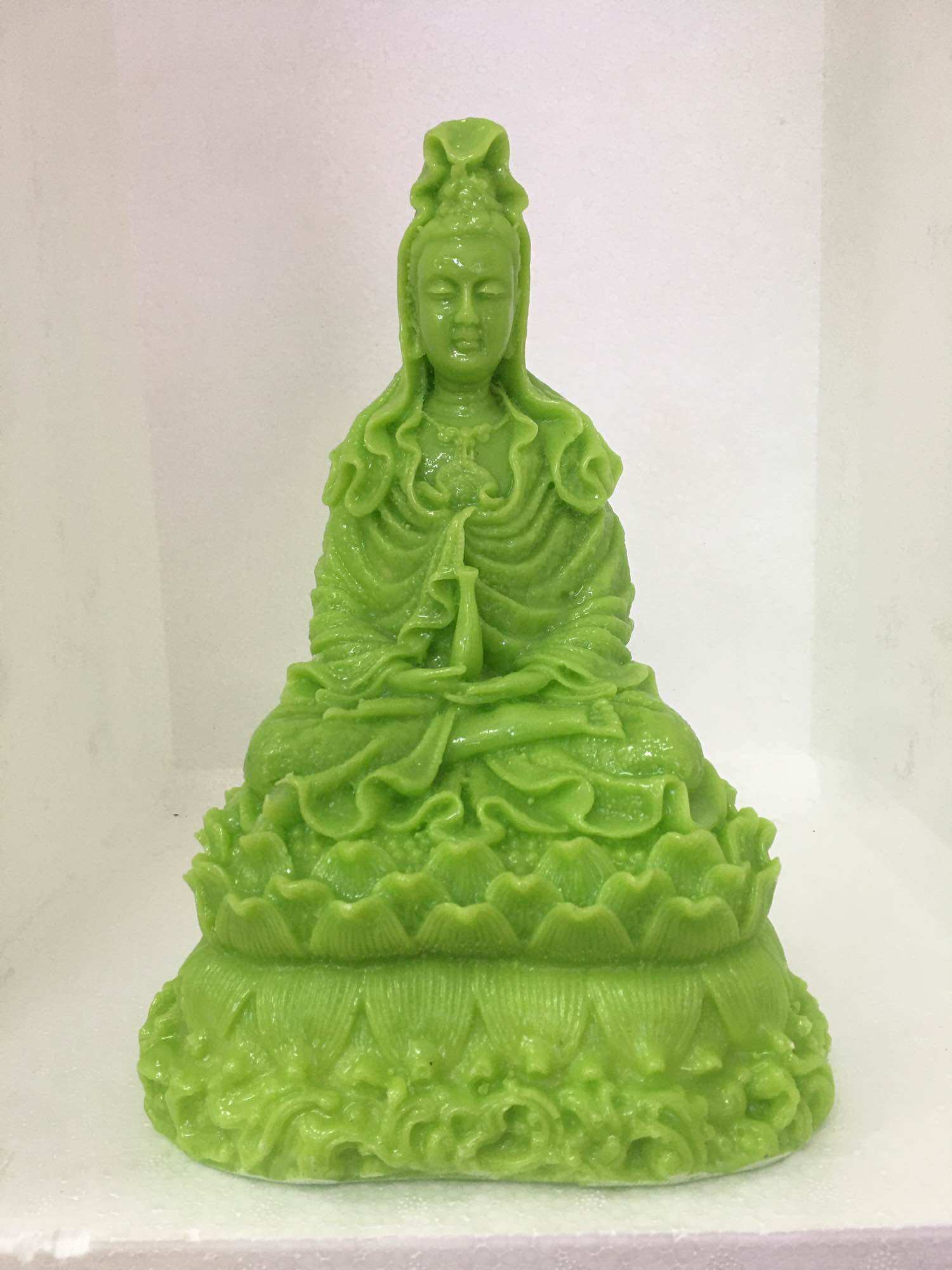 Tượng quan âm ngồi đài sen đá đúc cao 25cm rất đẹp