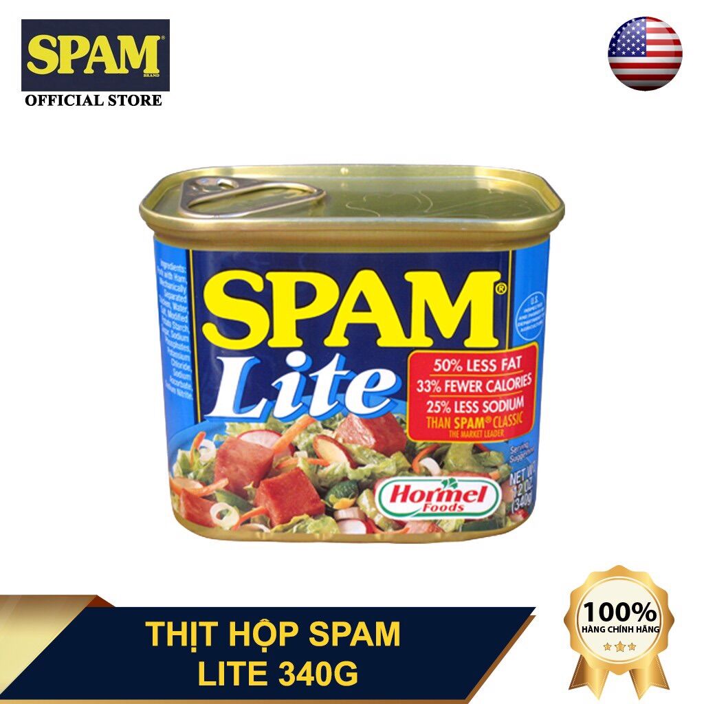 [HCM]Thịt hộp Spam Lite (Mỹ) vị giảm mặn 25% giảm béo 50% 340g - date 36 tháng