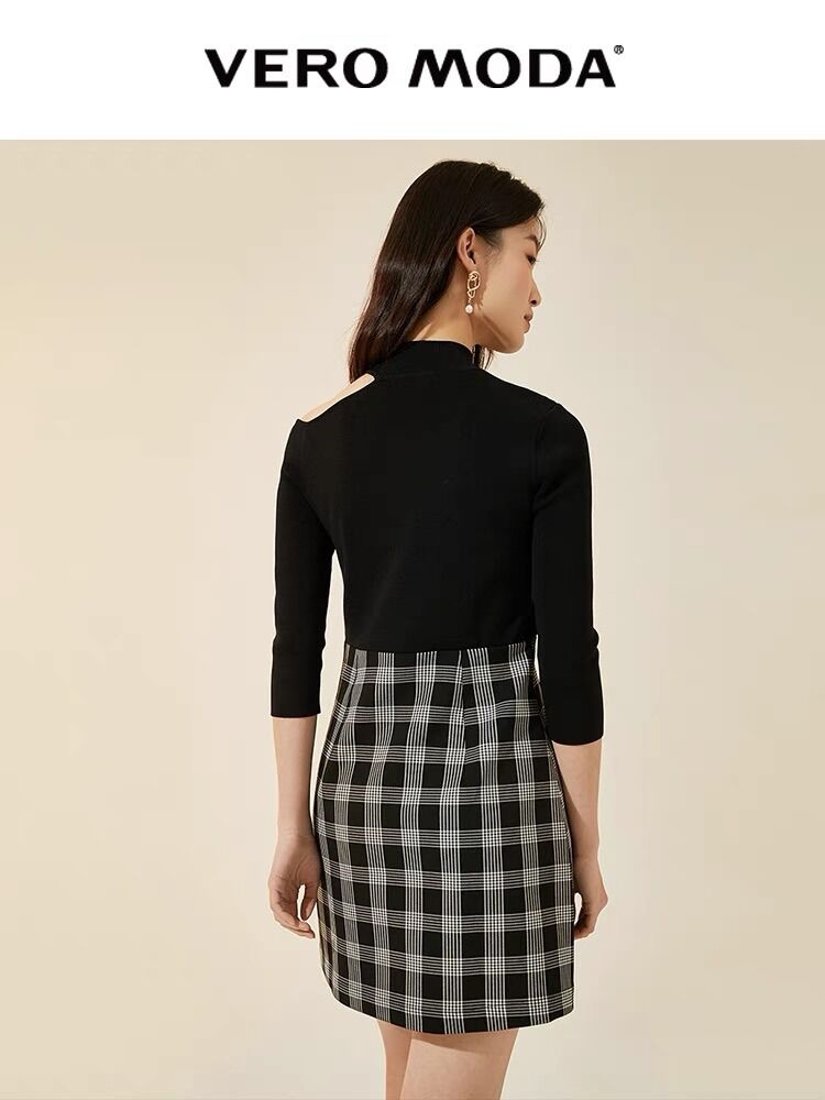[SALE - Size M] Đầm len dệt kim phối chân váy kẻ Vero Moda