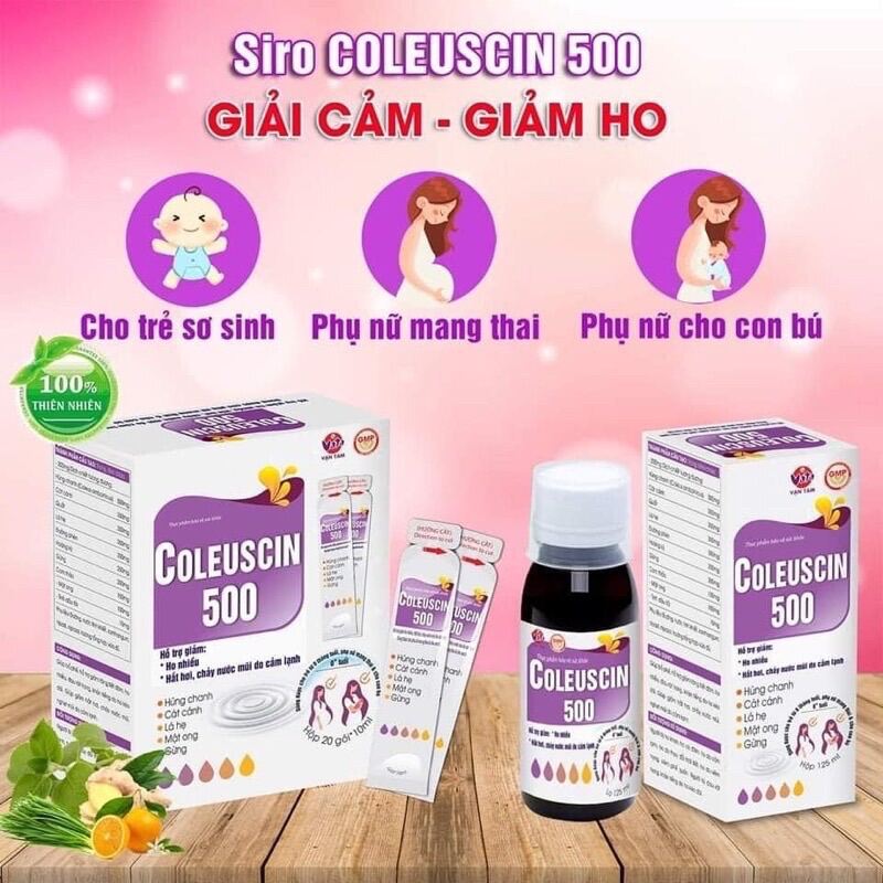 Siro ho cho bà bầu trẻ em COLEUSIN 500 giải cảm giảm ho giảm đờm - hộp 20 gói