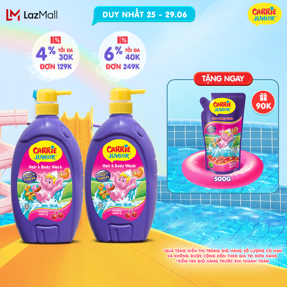 Combo 2 Sữa Tắm Gội cho bé Carrie Junior chiết xuất trái cây thiên nhiên Hương Cherry (700g/chai)