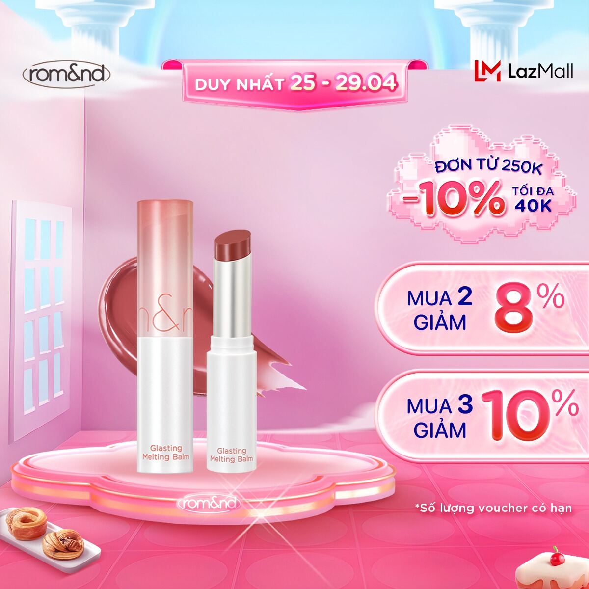 [Rom&nd] [Ve-easy] Son dưỡng màu tint Romand Glasting Melting Balm 3.5g