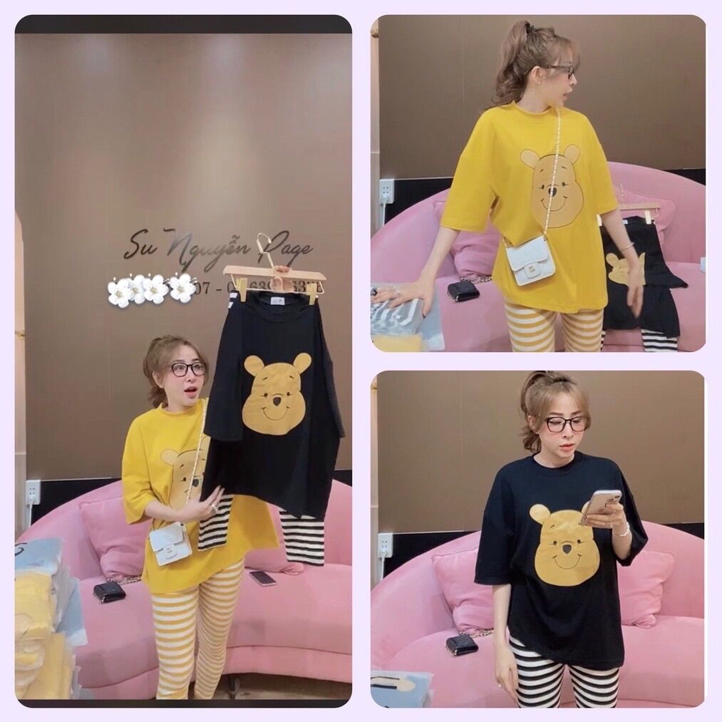 Đồ bộ nữ bộ đồ mặc nhà quần dài thêu gấu Pooh bigsize 85kg