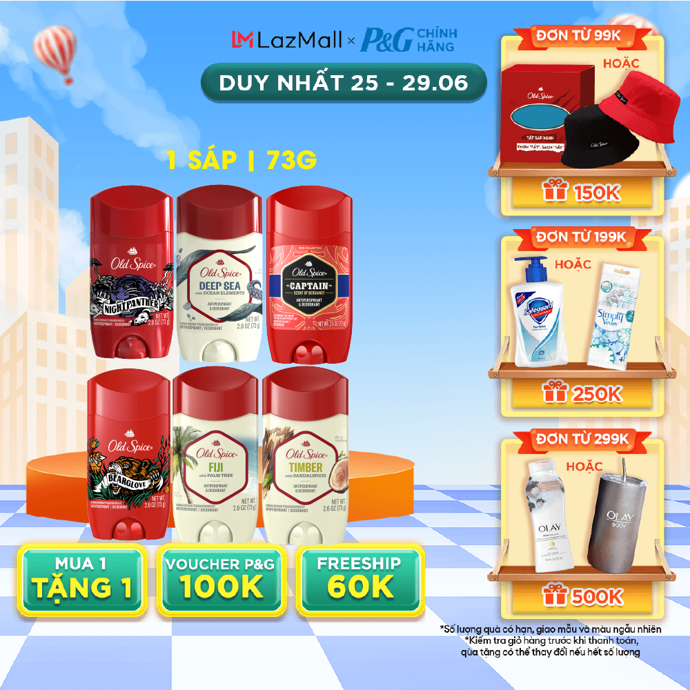 [MUA 1 TẶNG 1 QUÀ] Sáp Khử Mùi và Ngăn Tiết Mồ Hôi OLD SPICE 73gm Hương Timber/ Wolfthorn/ Beargloves/ Fiji/ NightPanther/ Deep Sea/ Captain - Nhập khẩu Mỹ