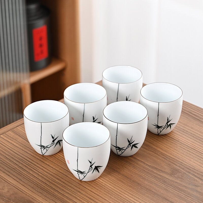Ceramic Large Capacity Beaker Kung Fu Tea Set Large Tea Cup Single Tea Cup 6 Pack Storage Drain Rack Set C