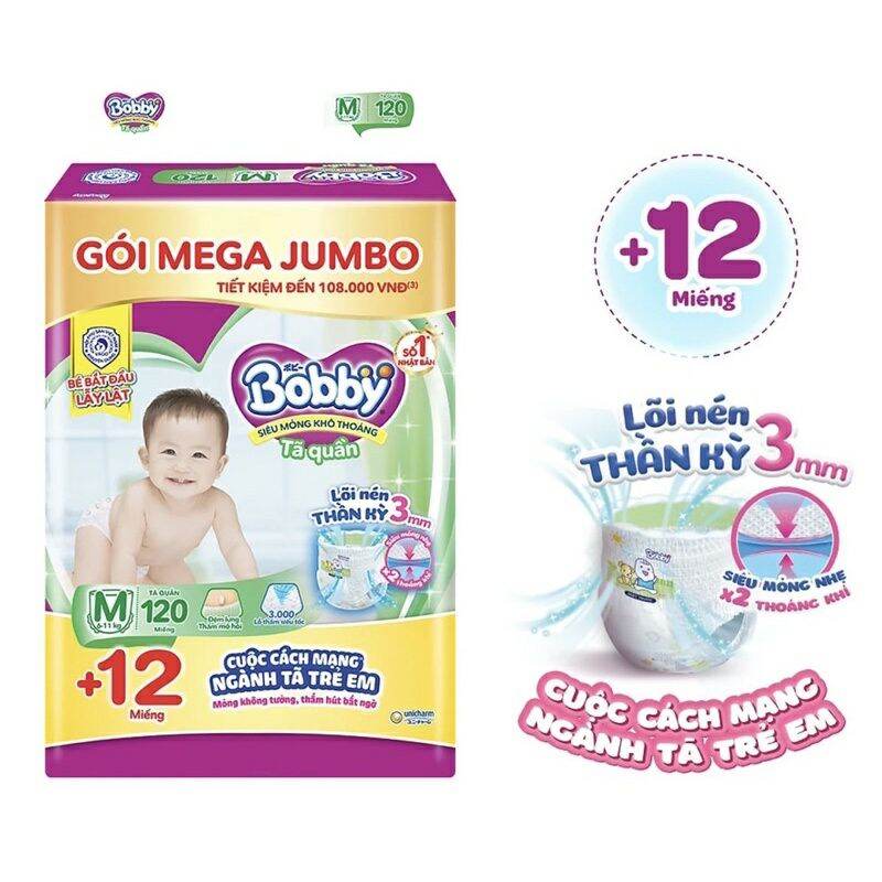 Tã quần Bobby M 120 miếng, M120. Date 2025