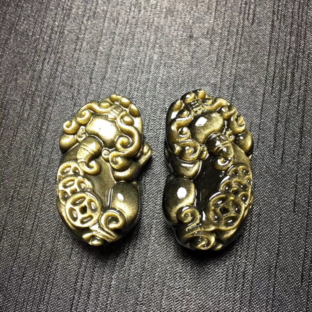 Mặt dây chuyền tỳ hưu ba đồng tiền đá obsidian đá mắt cầu vồng tự nhiên, vòng cổ đeo tay, dây chuyền tỳ hưu đá obsidian phụ kiện tỳ hưu