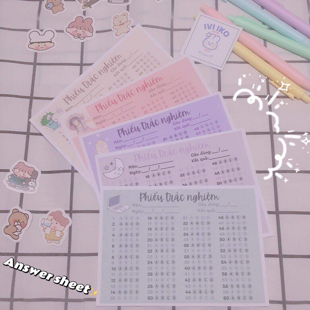 Combo phiếu trắc nghiệm phong cách Basic để đánh dấu đáp án cho đề ôn tập hoặc đề thi (10.5x14.8cm) | IVI IKO