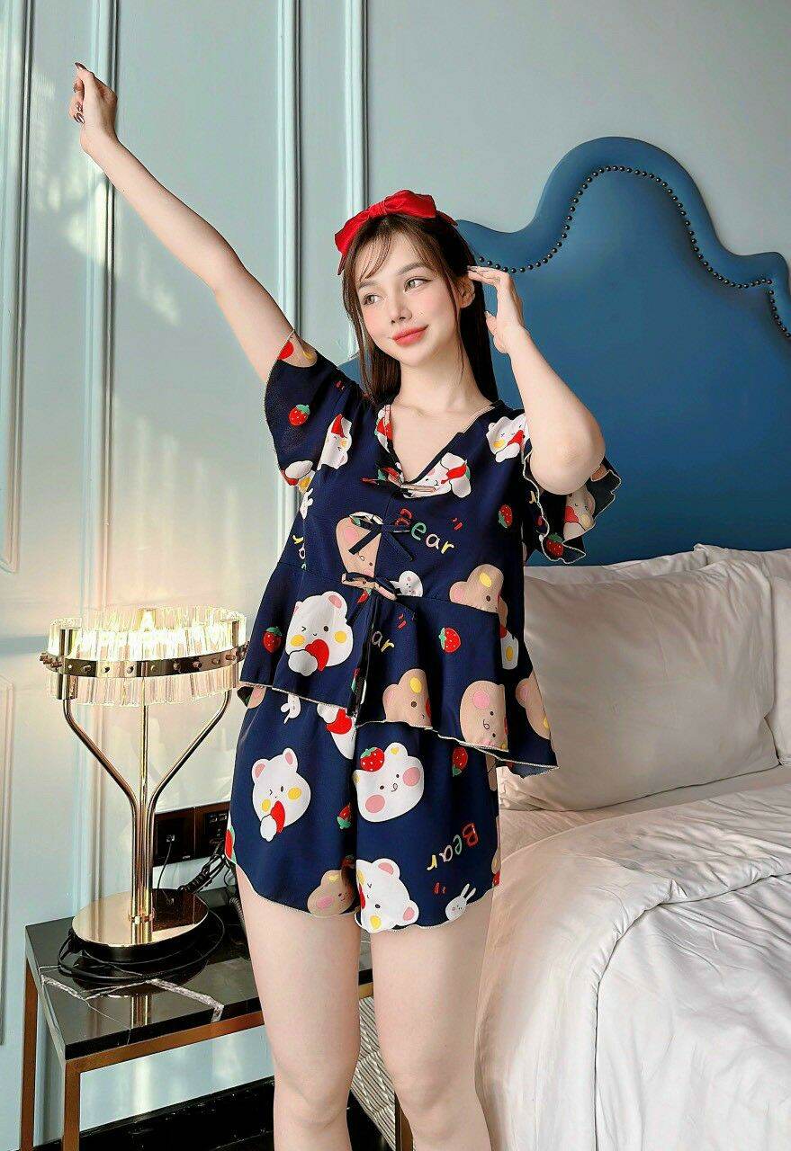 Đồ bộ đùi nữ mặc nhà vải lụa - m03