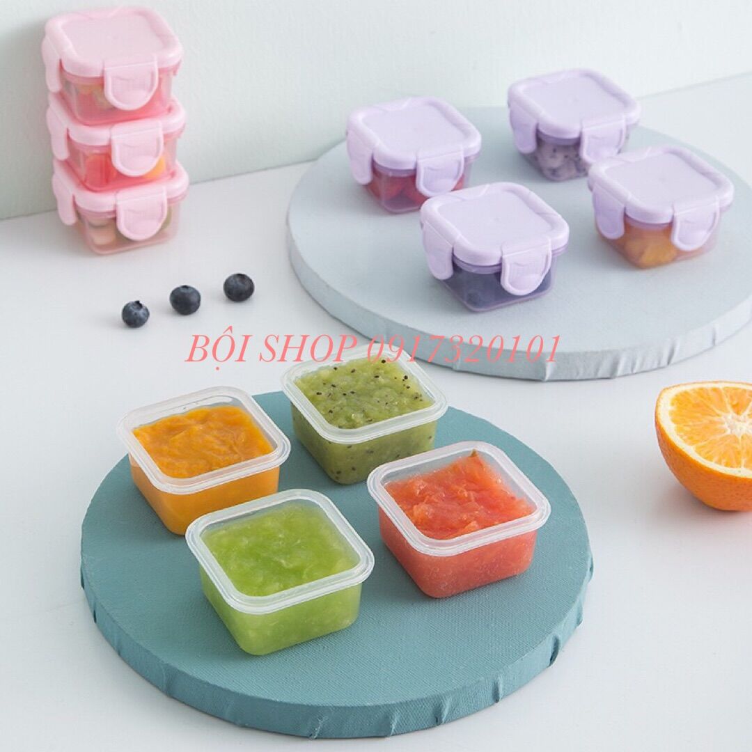 Hộp nhựa trữ đông mini có nắp đậy bảo quản đồ ăn dặm cho bé - 60ml - bội linh shop
