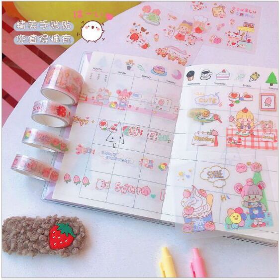 Hộp washi + ticker nhãn dán siêu dễ thương