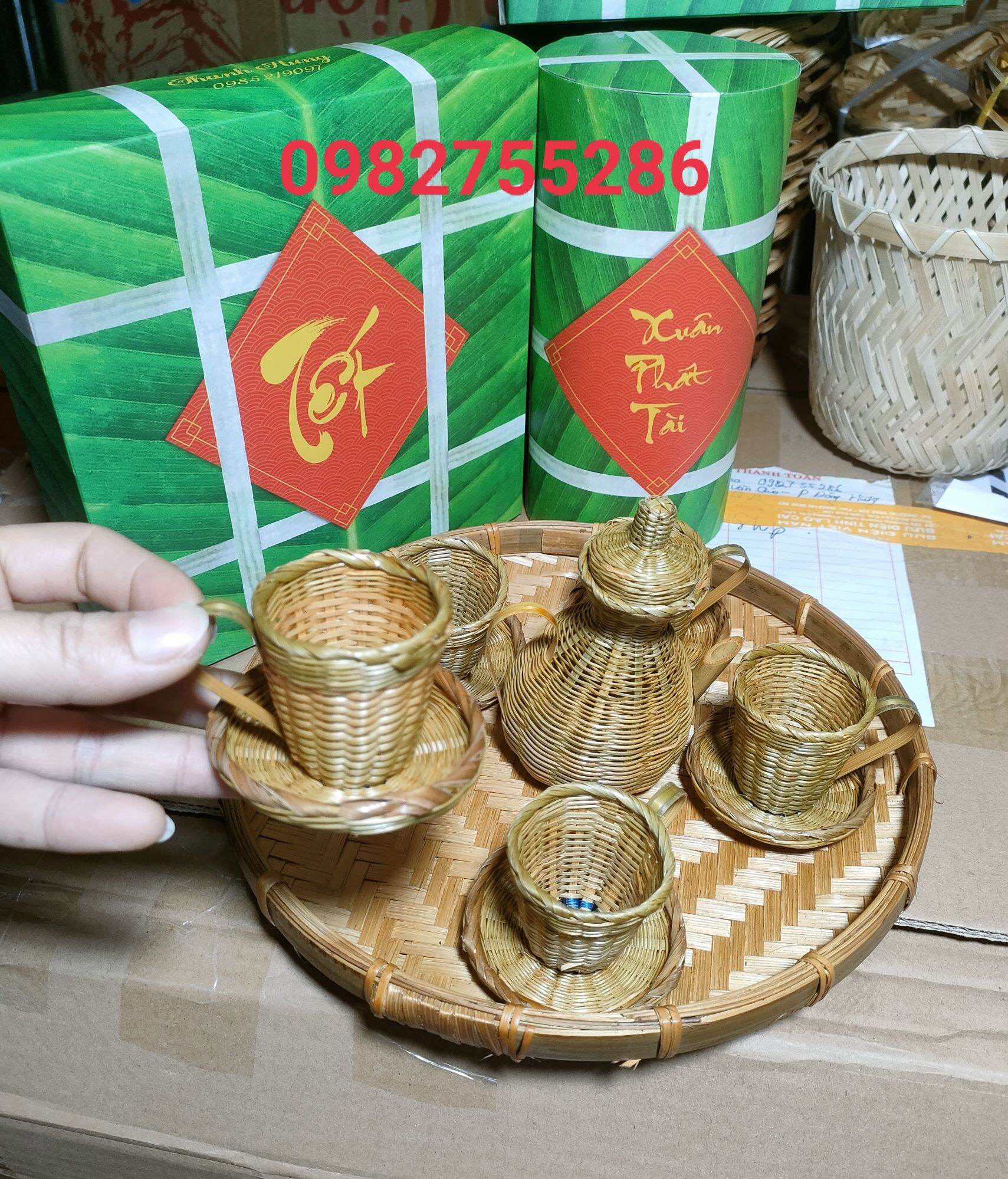 bộ ấm trà tre đan