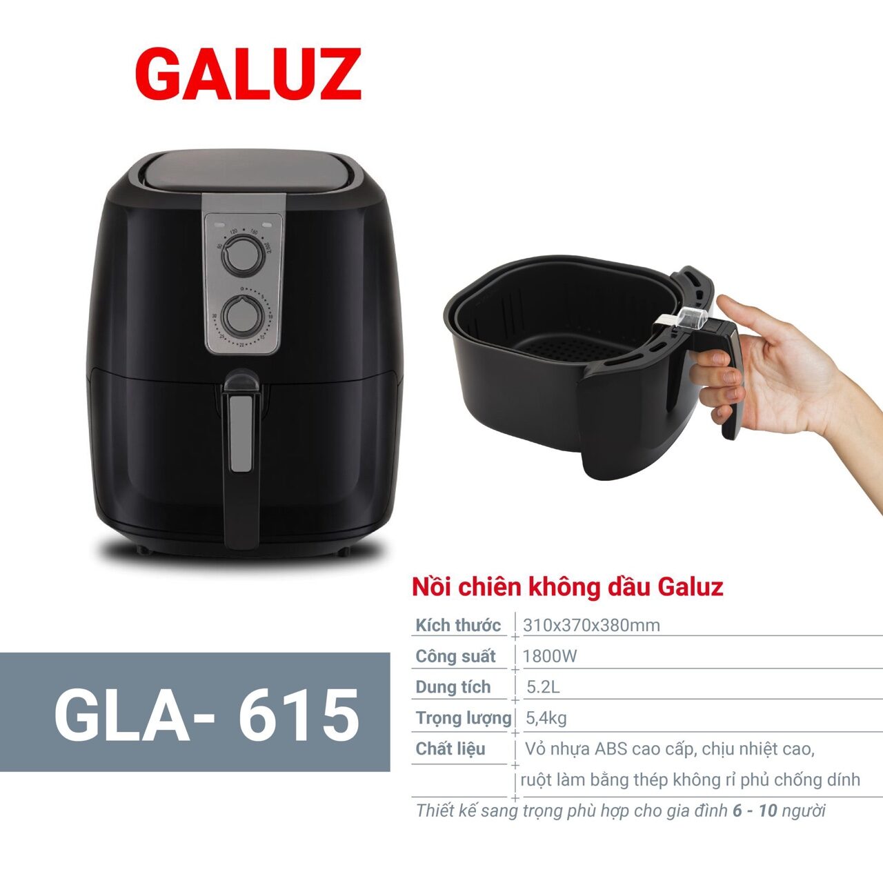 Nồi chiên không dầu galuz gla-615 5,2 lít