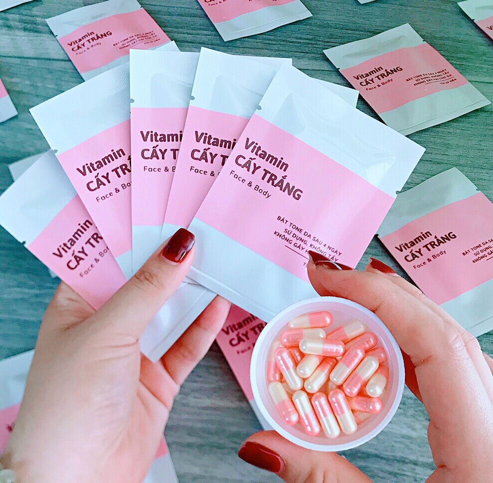 Combo 50 viên cấy trắng da cấp tốc dùng cho body pha kem dưỡng thể sữa tắm.