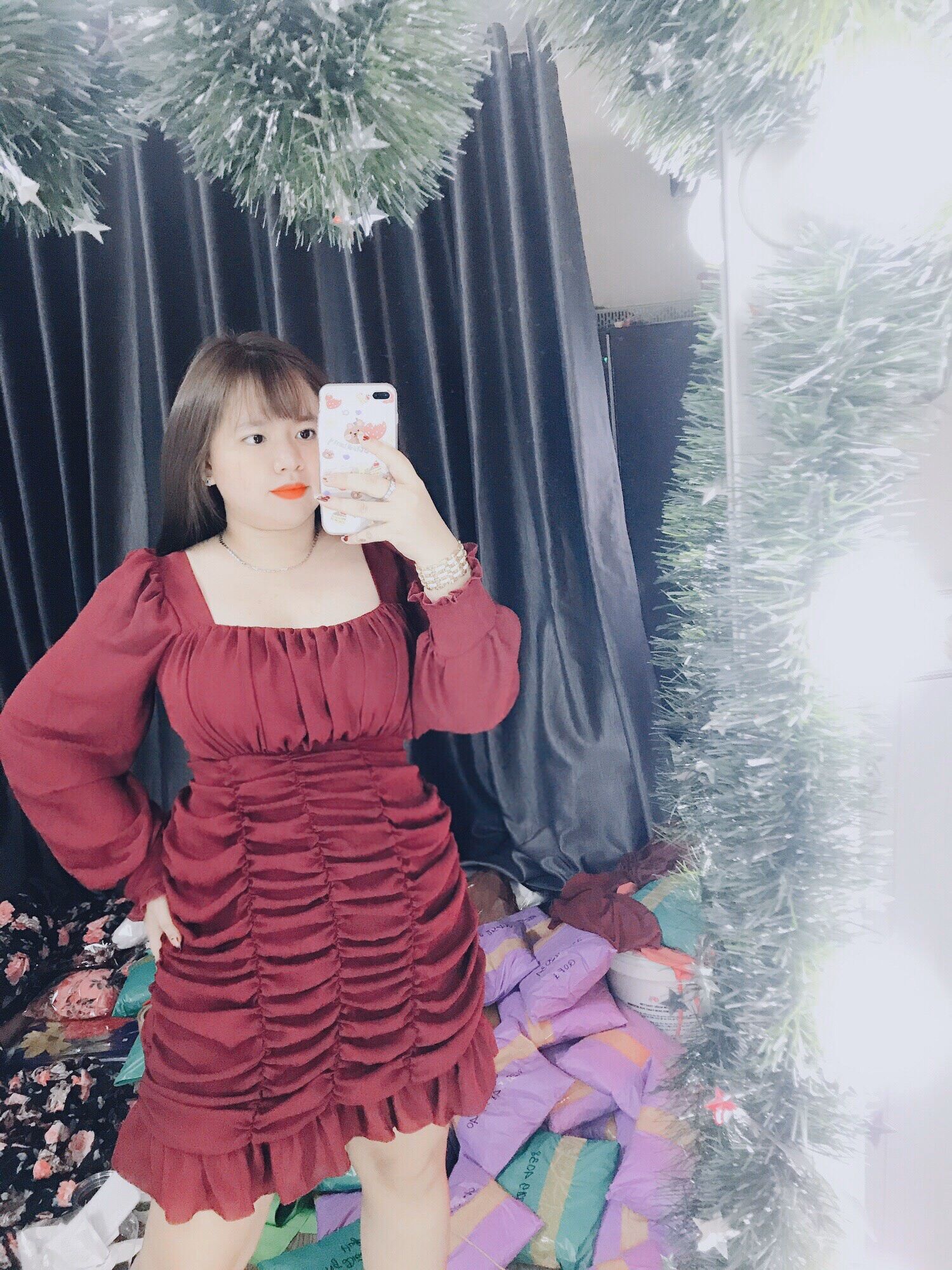 [Bigsize 60-85kg] Đầm nhún tay dài