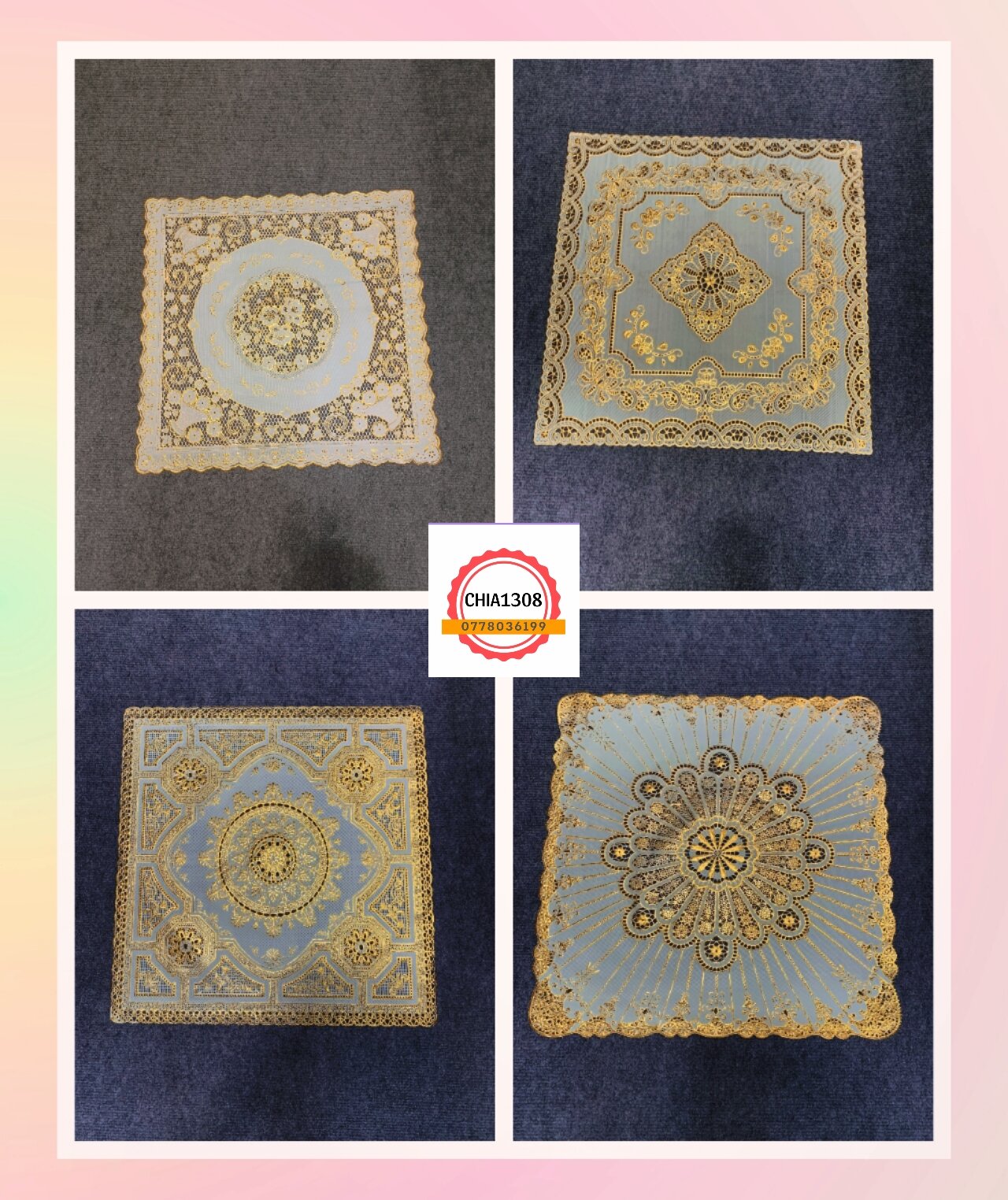 - khăn trải bàn hoạ tiết hoa vân nổi bằng nhựa kích thước 50x50cm