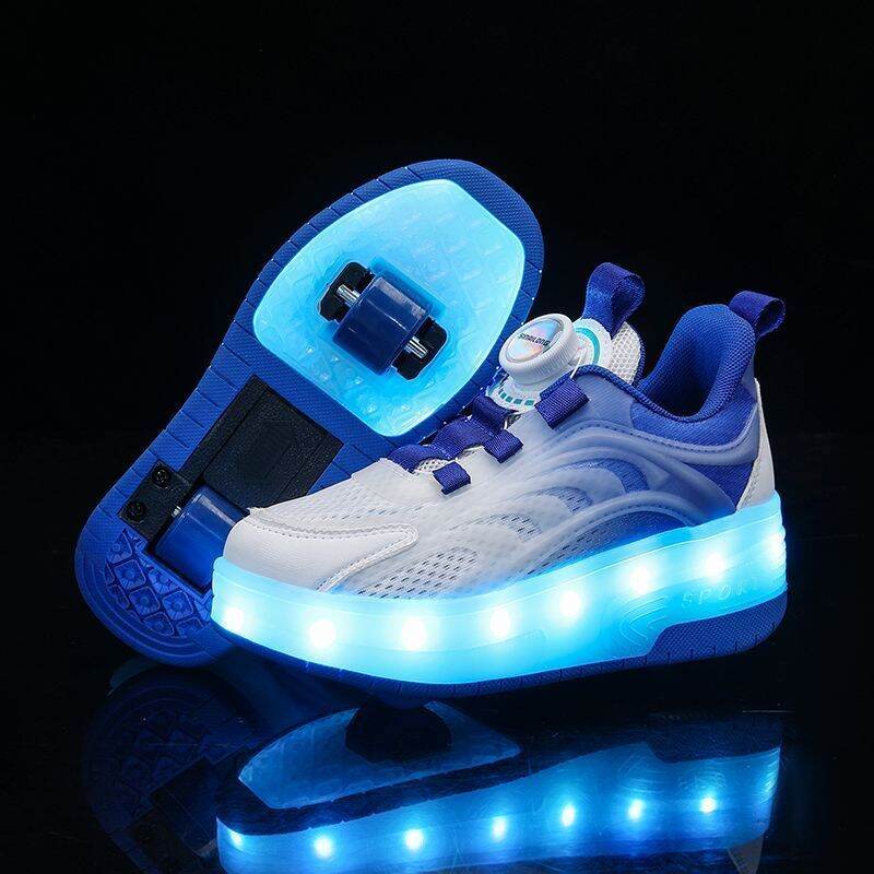 Giày Lười LED Đôi Xe Lăn Cho Bé Trai Và Bé Gái Giày Lười Chạy Bộ Cho Thanh Thiếu Niên Giày Lười Xe Lăn Bốn Bánh