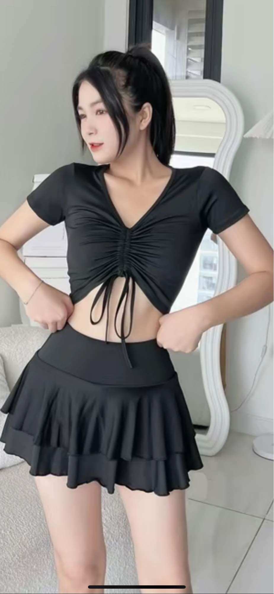 (Bigsize 45-90kg)Bikini Áo gọng mix chân váy 2 tầng siêu tôn dáng cho nữ