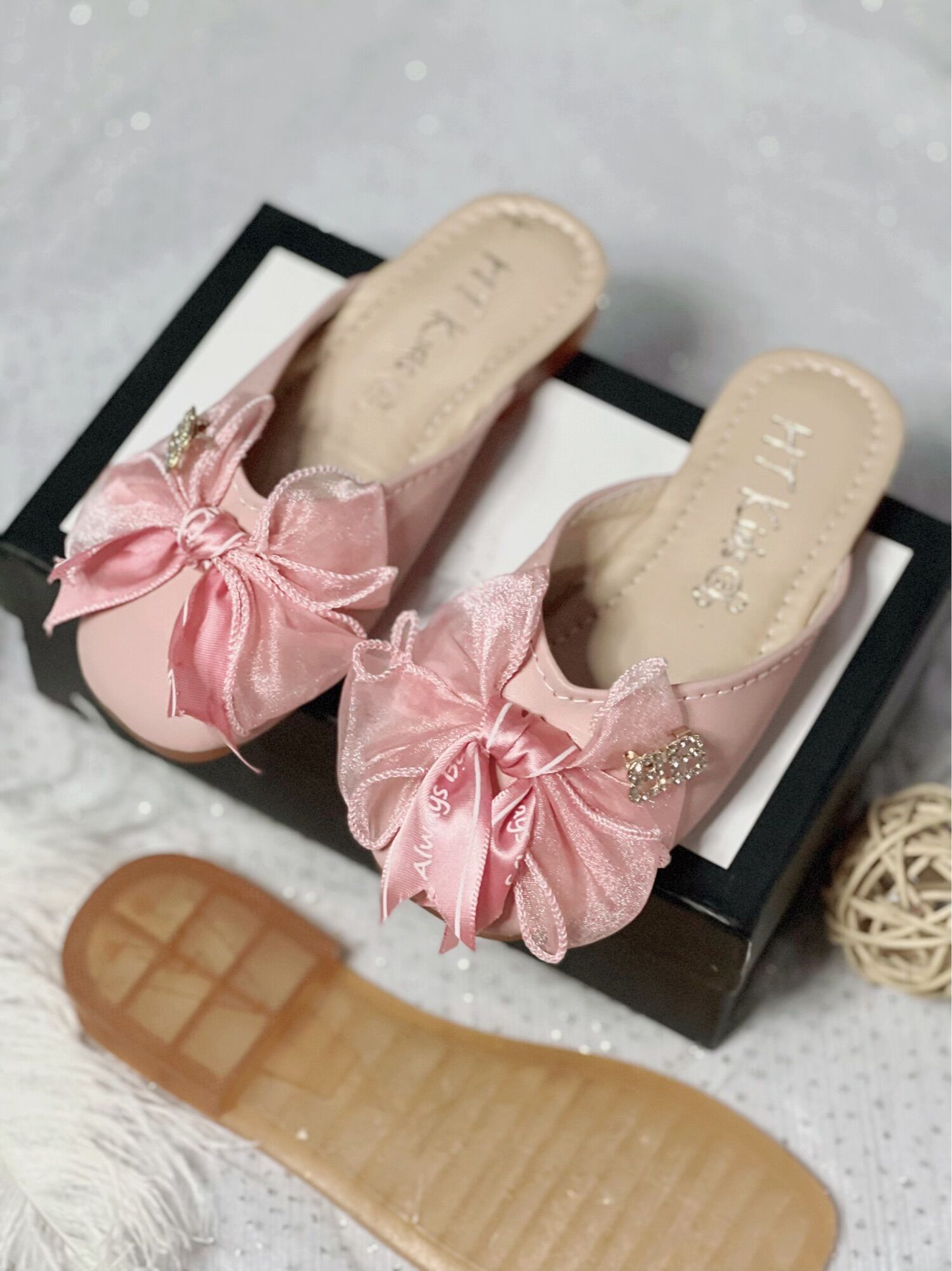 Dép đẹp cho bé gái sục nơ da PU mềm cho bé