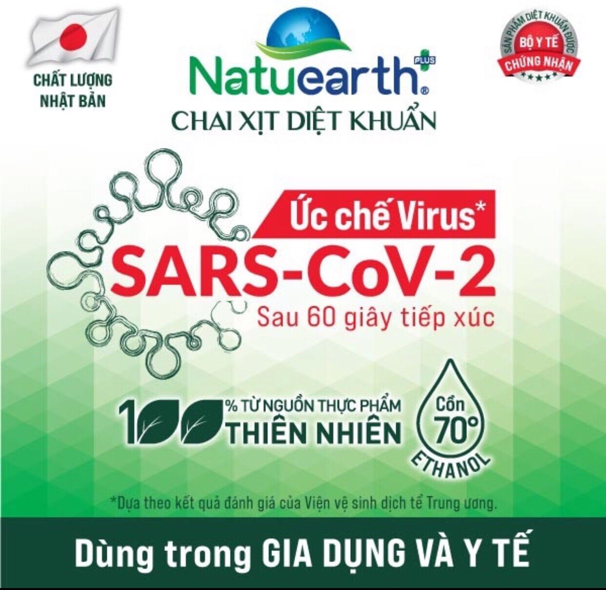 Cồn xịt diệt khuẩn ức chế SARS-CoV2 Natuearth Plus 410ml