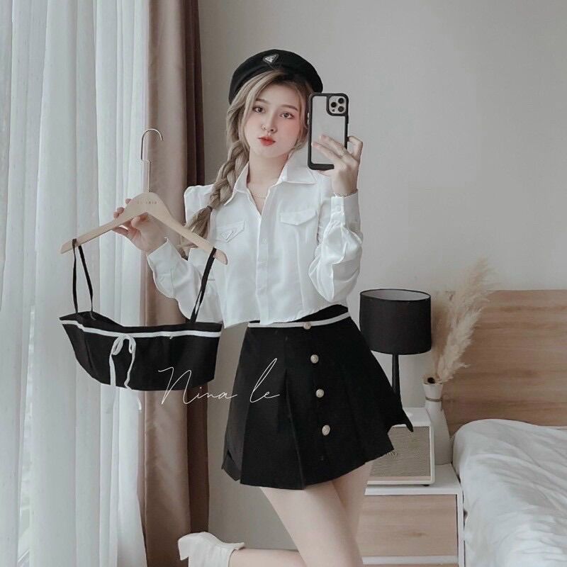 Set rời 3 món chân váy kaki