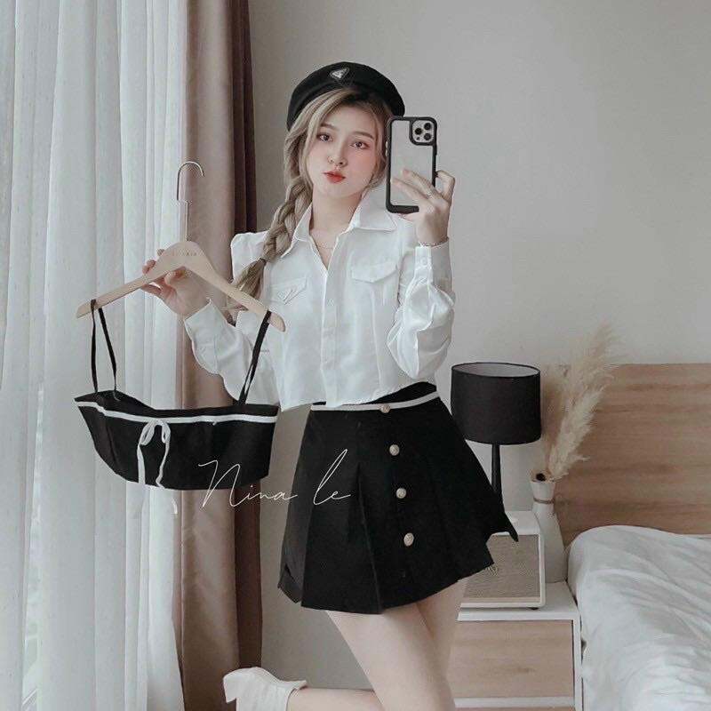 set rời 3 món chân váy kaki