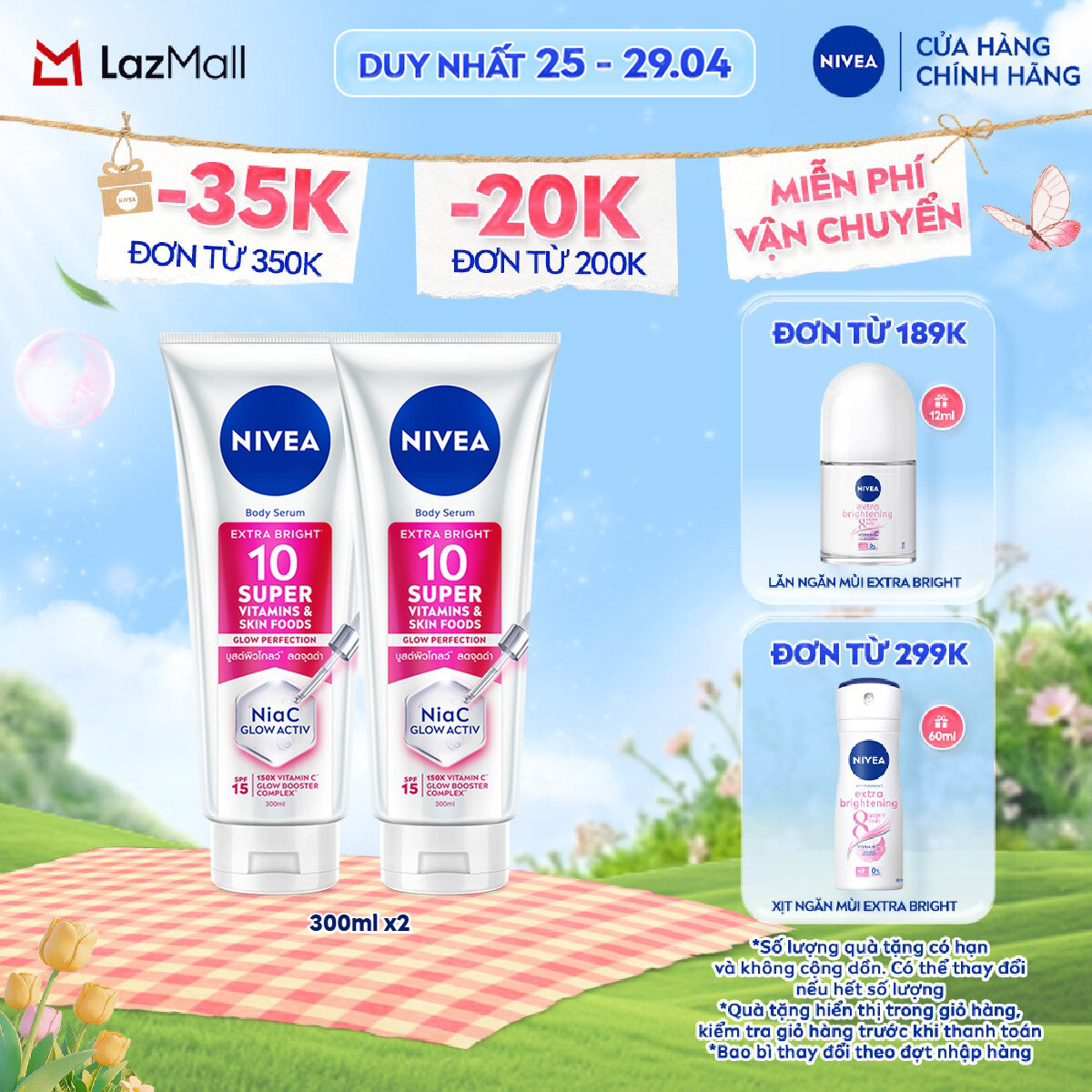 Bộ 2 Serum Dưỡng Thể NIVEA 10 Super Vitamins Sáng Da | Mờ Thâm  Đốm Nâu Sau 7 Ngày (300 ml) - 93824x2