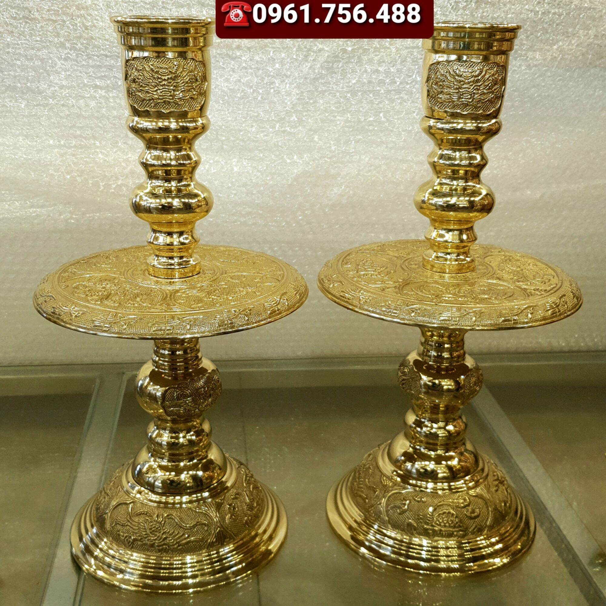 Đôi chân nến/ chân đèn đồng vàng 40cm