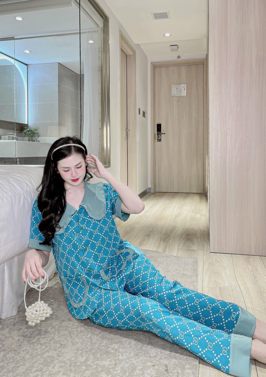 Freesize dưới 55kg - LỤA MANGO PIJAMA ĐỒ BỘ CD - CỔ SEN 2 LÁ có túi quần