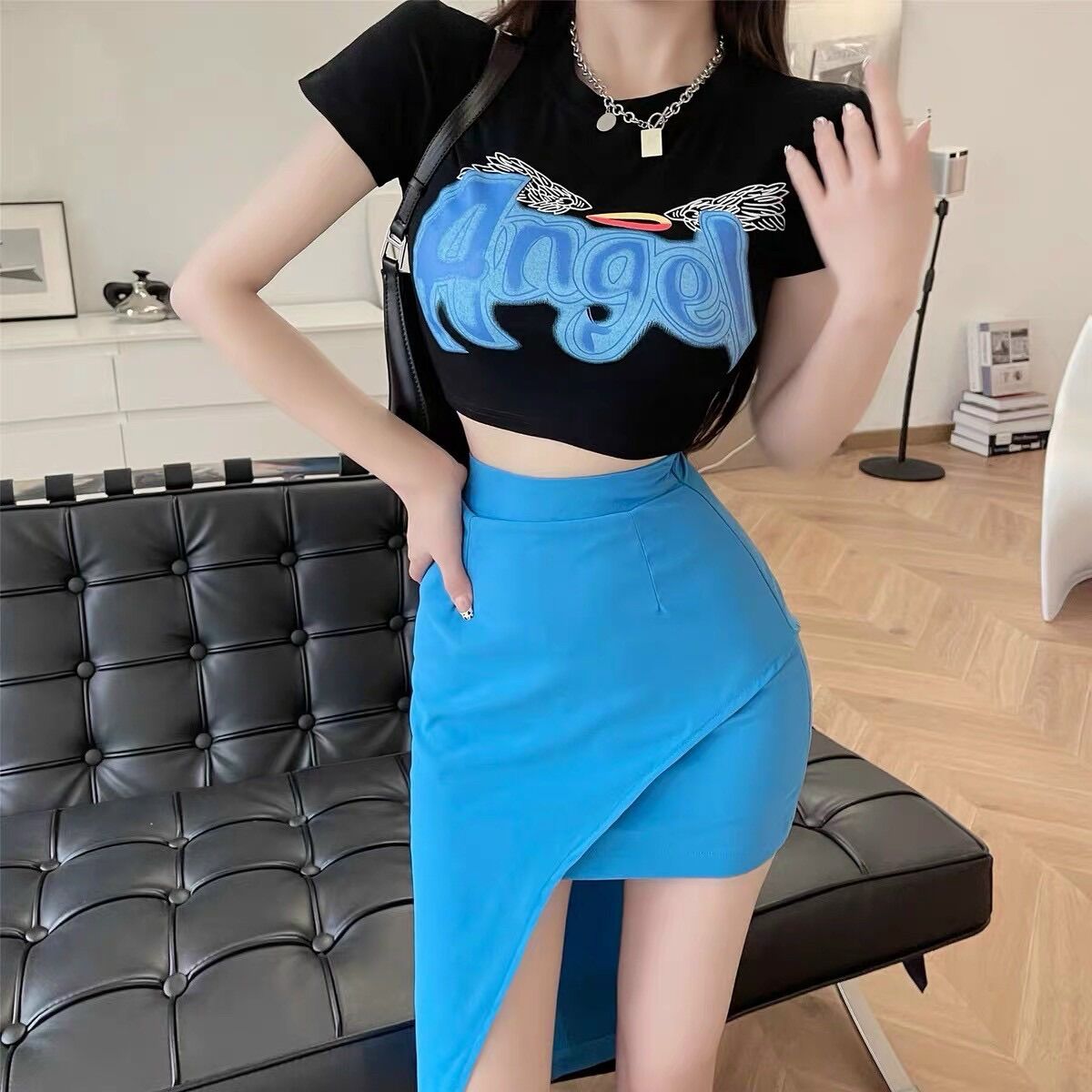Áo croptop angel tay ngắn BG