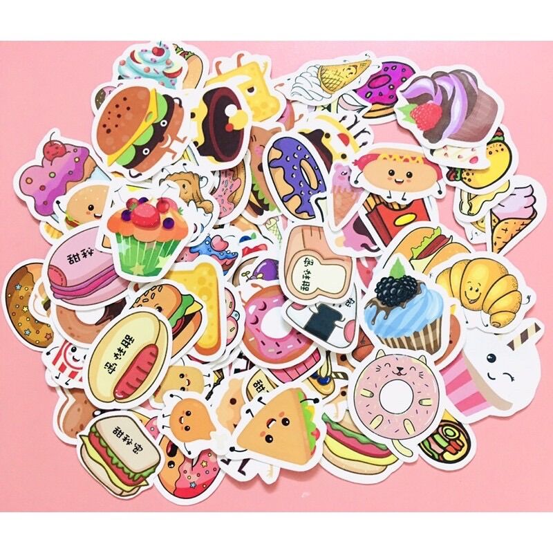 Sticker đồ ăn đồ uống / stiker food cute 30-60 hình khác nhau/ hình dán food đồ ăn đồ uống cook cute dễ thương