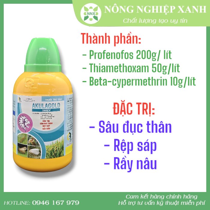 Thuốc Trừ Sâu AKULAGOLD 260EW chai 450ml - Đục thân Rệp sáp Rầy Nâu