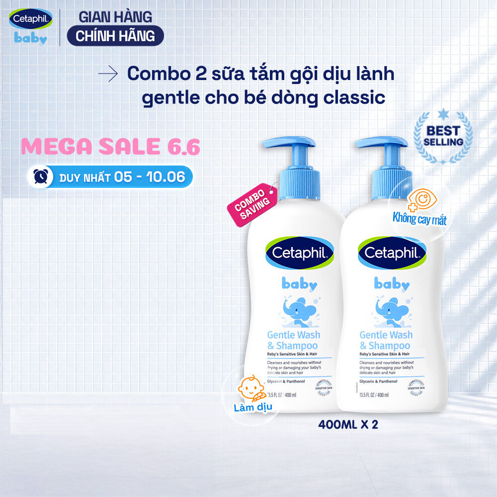 Combo 2 Sữa tắm gội dịu lành cho bé Cetaphil Baby Gentle Wash  Shampoo 400ml/chai