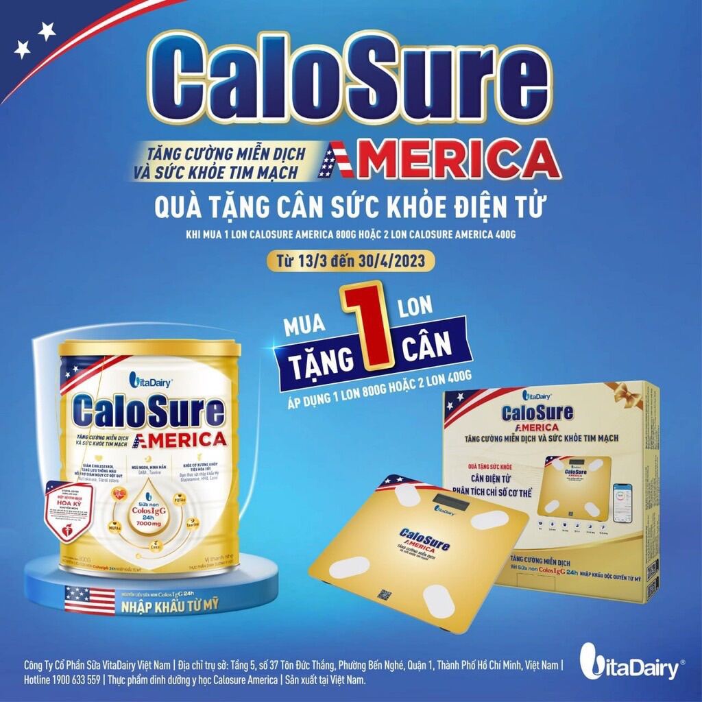 Tích điểm - đổi quà Tặng Cân Sức Khoẻ- Sữa Bột Calosure America Dinh