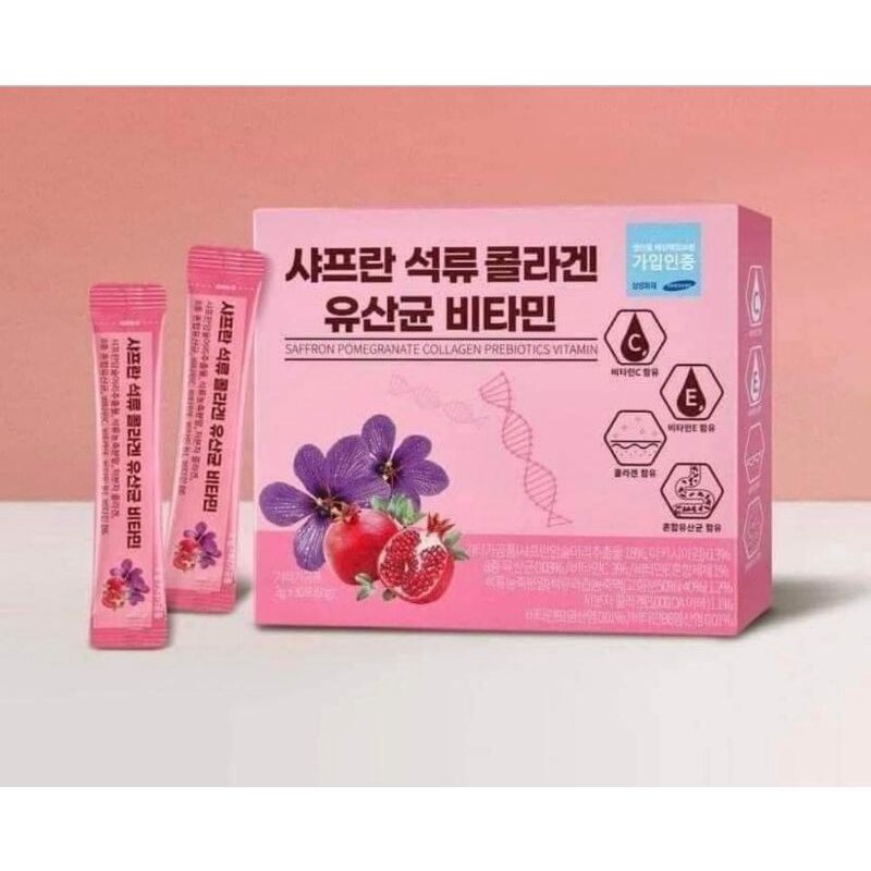 Bột Collagen Lựu Đỏ Nhụy Hoa Nghệ Tây Saffron Bio Cell Hàn Quốc, collagen nghệ tây