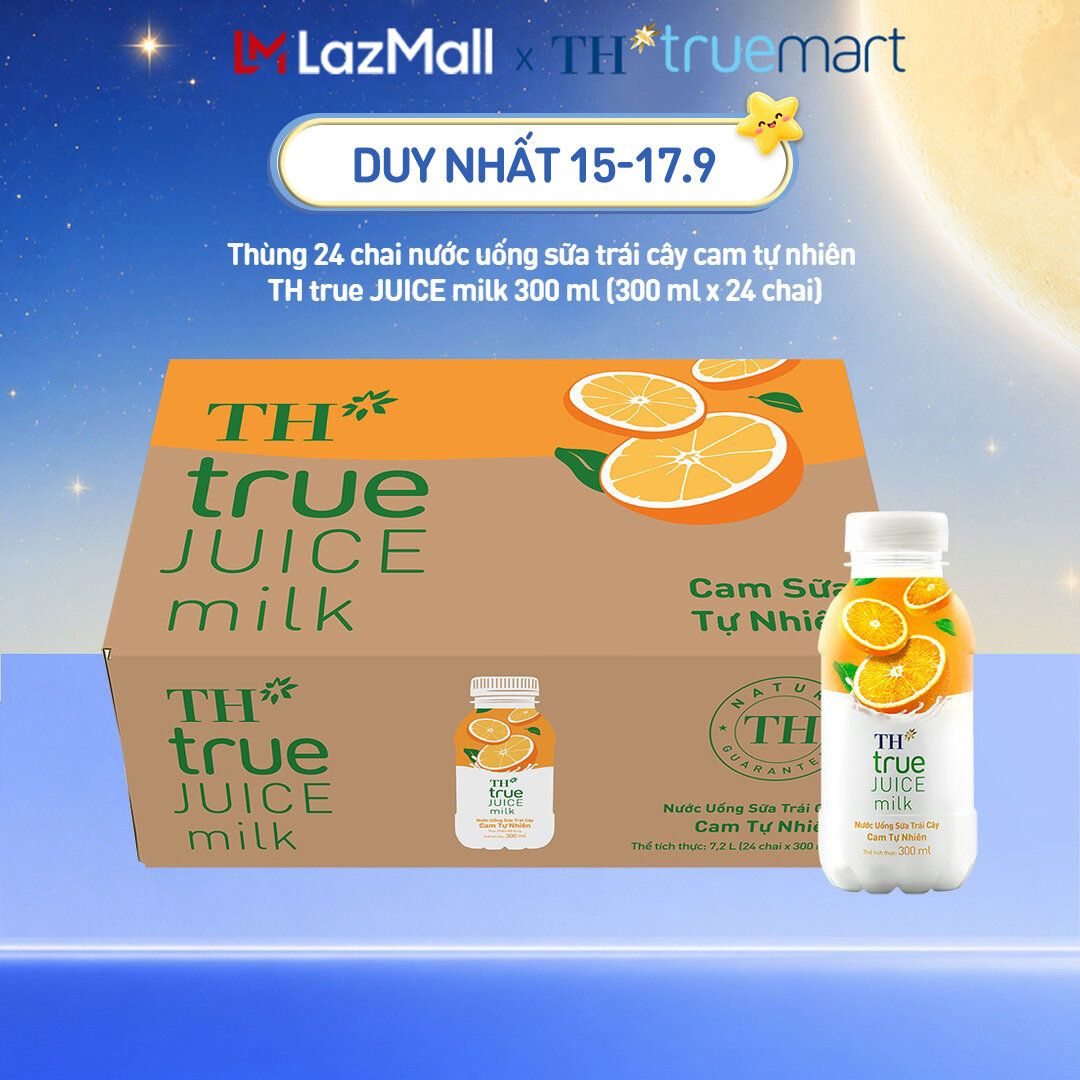 Thùng 24 chai nước uống sữa trái cây TH true JUICE milk cam tự nhiên 300 ml (300 ml x 24)