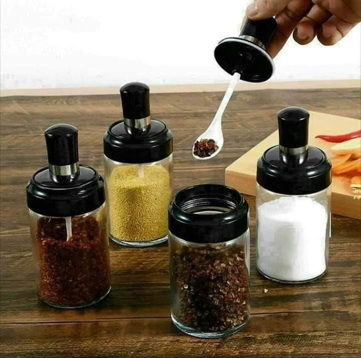 Combo 5 hũ thuỷ tinh đựng gia vị kèm thìa dung tích 250ml tiện lợi