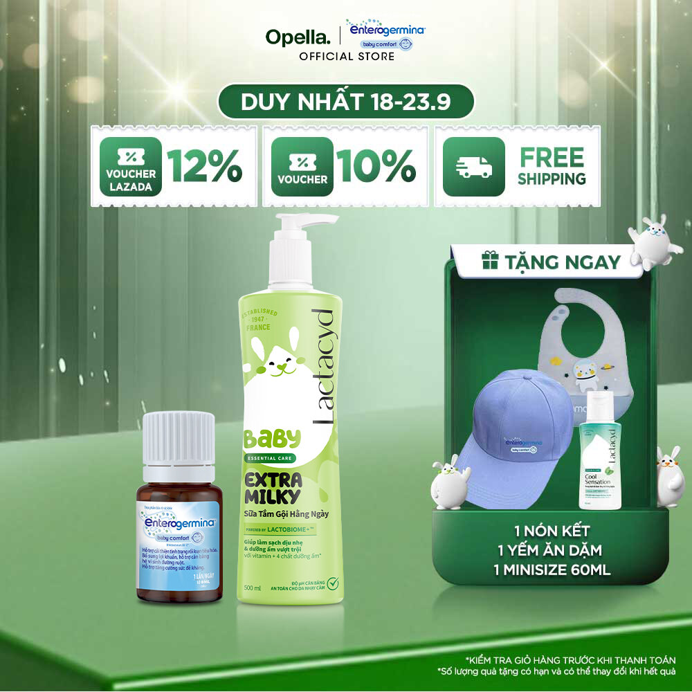 Men vi sinh Enterogermina Baby Comfort Lọ 8ml + Sữa Tắm Gội Trẻ Em Lactacyd Milky 500ml