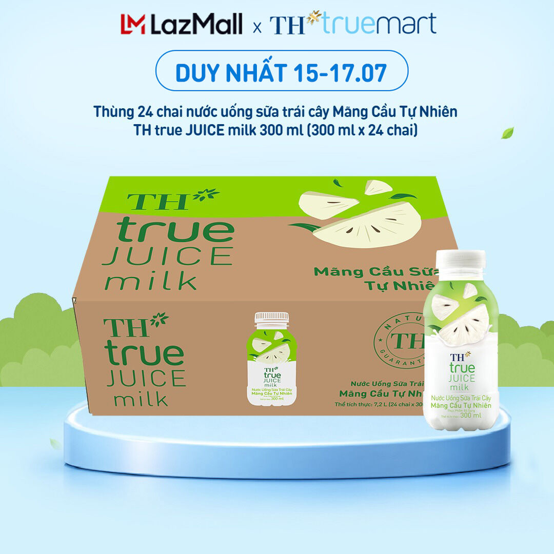 Thùng 24 chai nước uống sữa trái cây Mãng Cầu Tự Nhiên TH true JUICE milk 300ml x 24