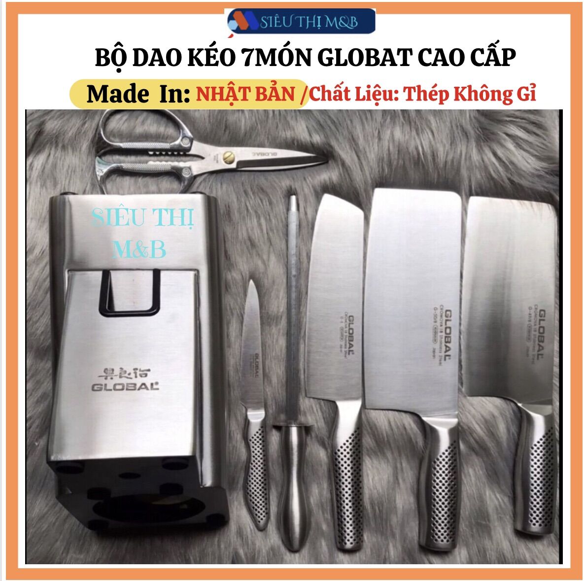 [HCM]Bộ Dao Kéo 7món Globat Yoshikin Nhật Bản Cao Cấp.Bộ Dao Làm Bếp Chất Liệu Thép Không Gỉ Cromava 18-Cán Đúc Nguyên Khối-Dao Chặt-Dao Thái-Dao Gọt-Dao Nhật Bản .Siêu Thị M&B