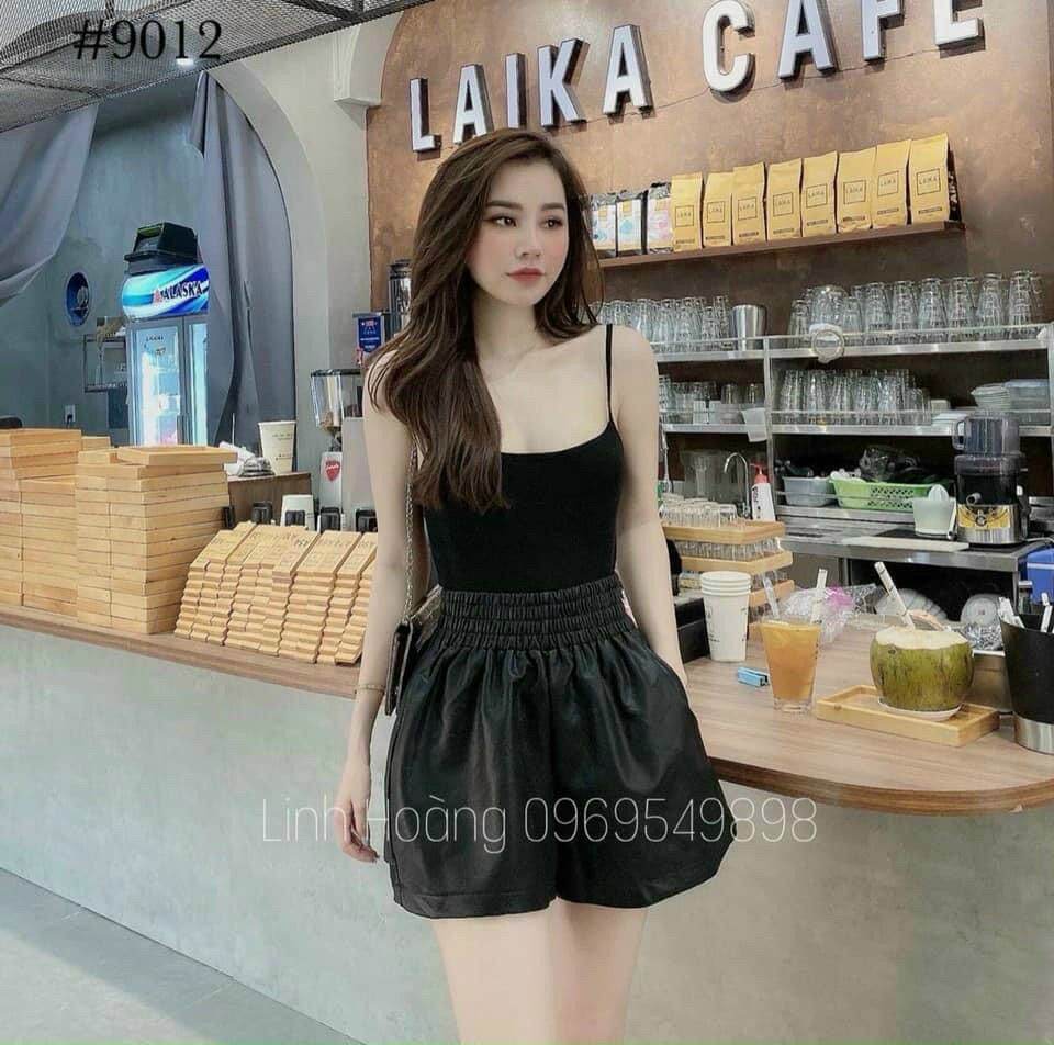 Quần short da nữ lưng chun cao cấp