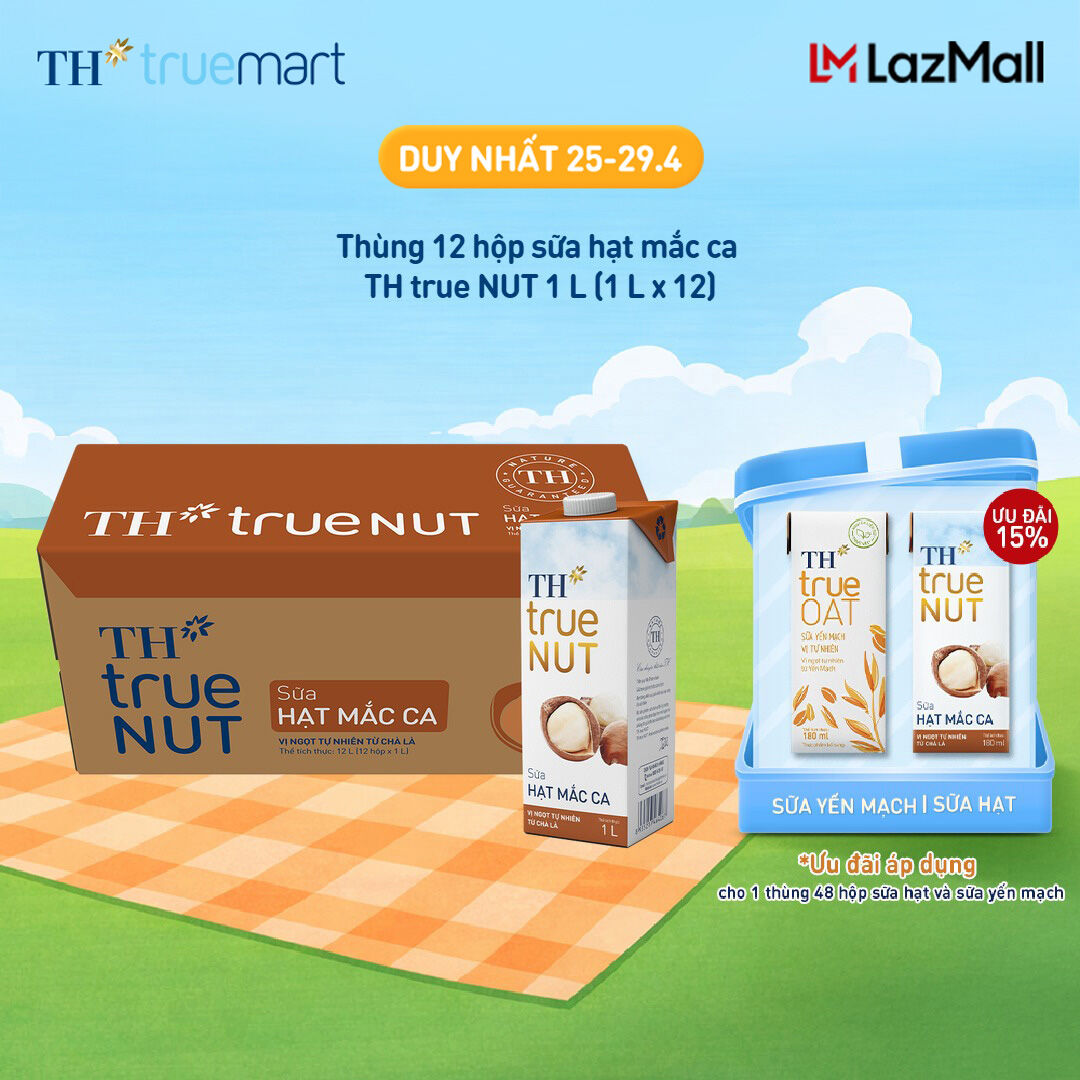 Thùng 12 hộp sữa hạt mắc ca TH true NUT 1 L (1 L x 12)