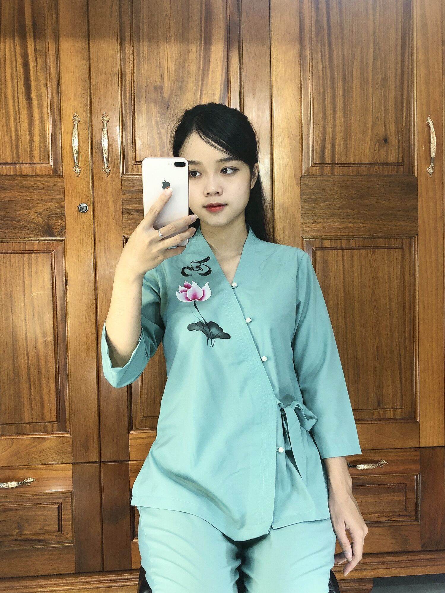 Bộ nữ đi chùa nhật vẽ cột nơ size 40-65kg