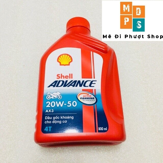 [FreeShip] Dầu Nhớt Xe Số Shell Advance AX3 4T 20W50 Dung Tích 800 ml _ Shell Đỏ _ Hàng Chính Hãng _