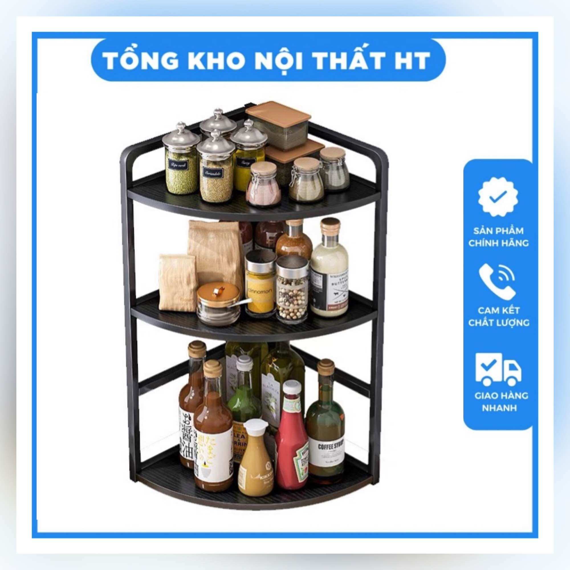 Kệ góc nhà bếp đa năng 3 tầng để gia vị xoong nồi
